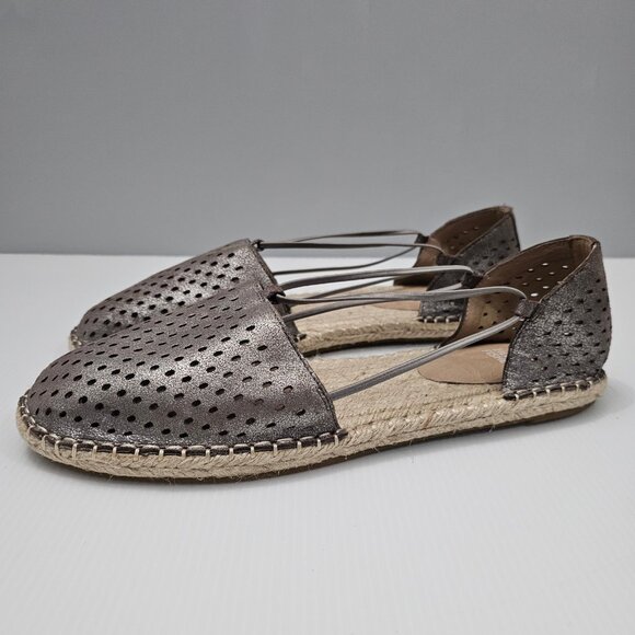NEW Eileen Fisher Lee 2 Flat Espadrille Slip On Mica Taupe Gray Leather Size 11 - Picture 1 of 15